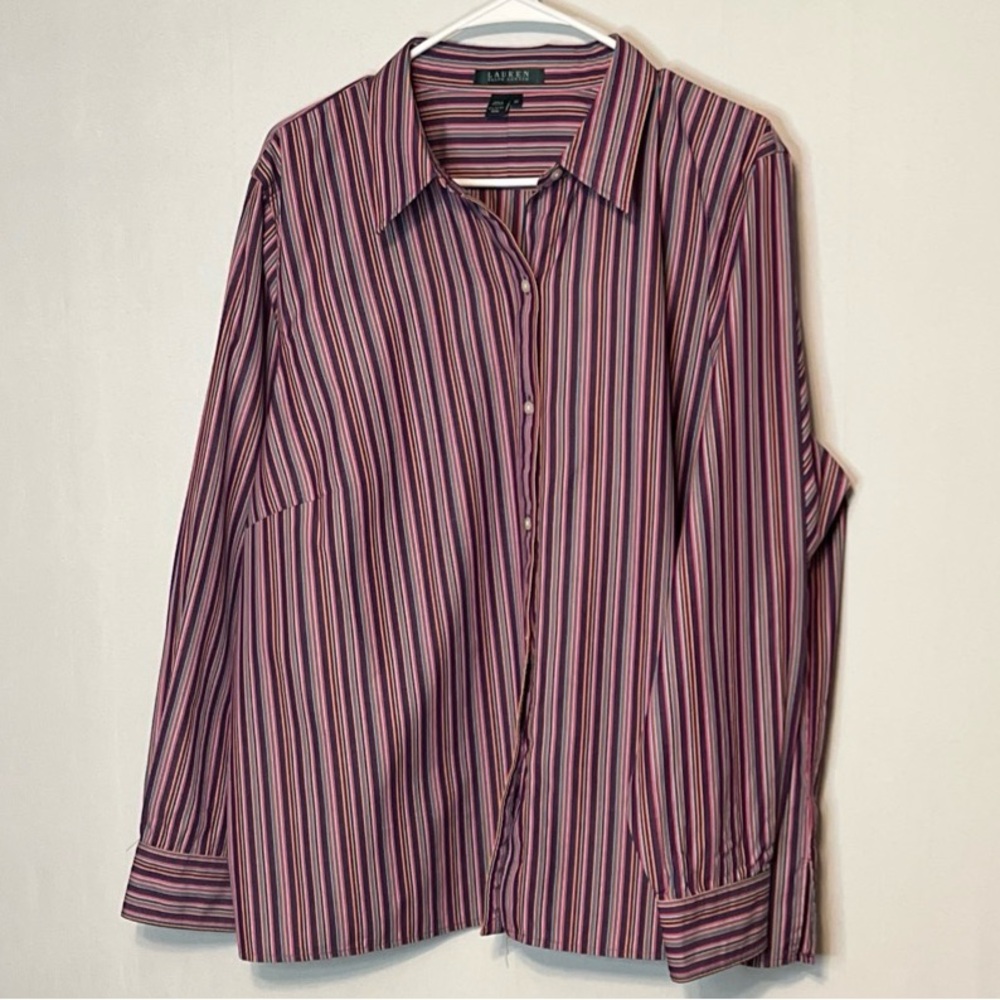 Lauren Ralph Lauren Green Label Women’s Striped Button Down Classic Sz 2X Preppy